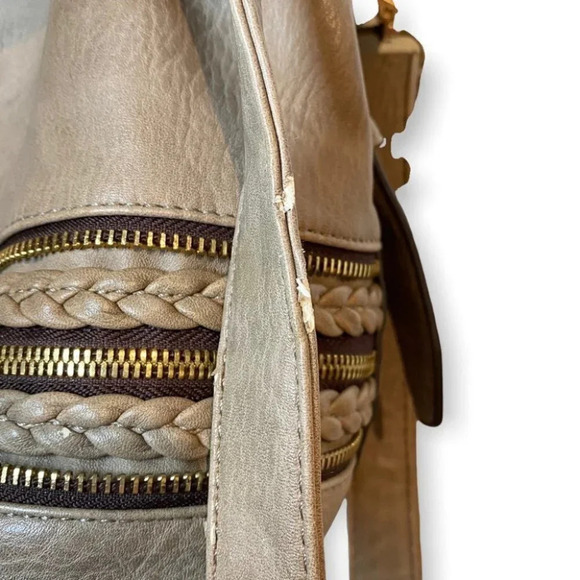 Hibou Tan Shoulder/Crossbody Bag with Braid &  Zipper Details - Picture 13 of 16